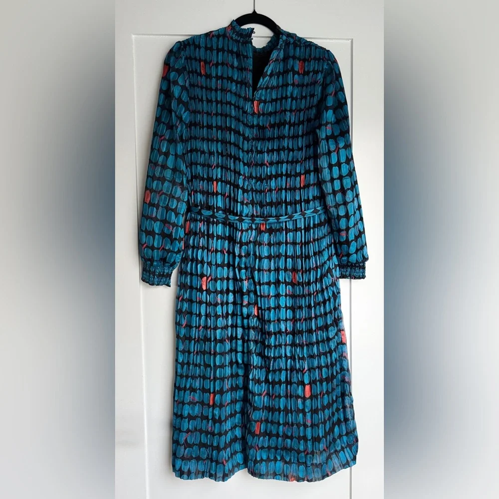 Porter Teen Girls Pleated Oval Print Dress Sz 22 Blue Belted Lined Juniors